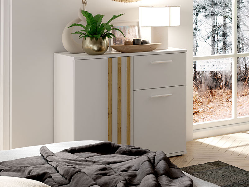 MO Toll 2-Door Sideboard with 1 Drawer – White / Artisan Oak