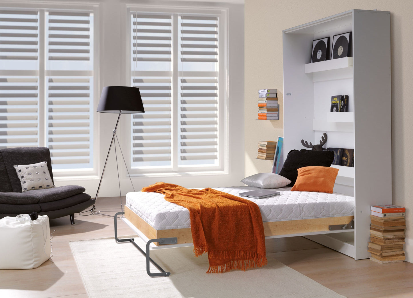 NE BASIC Murphy Bed Vertical Basic White Gloss 90,120,140 x 200 cm Mattress