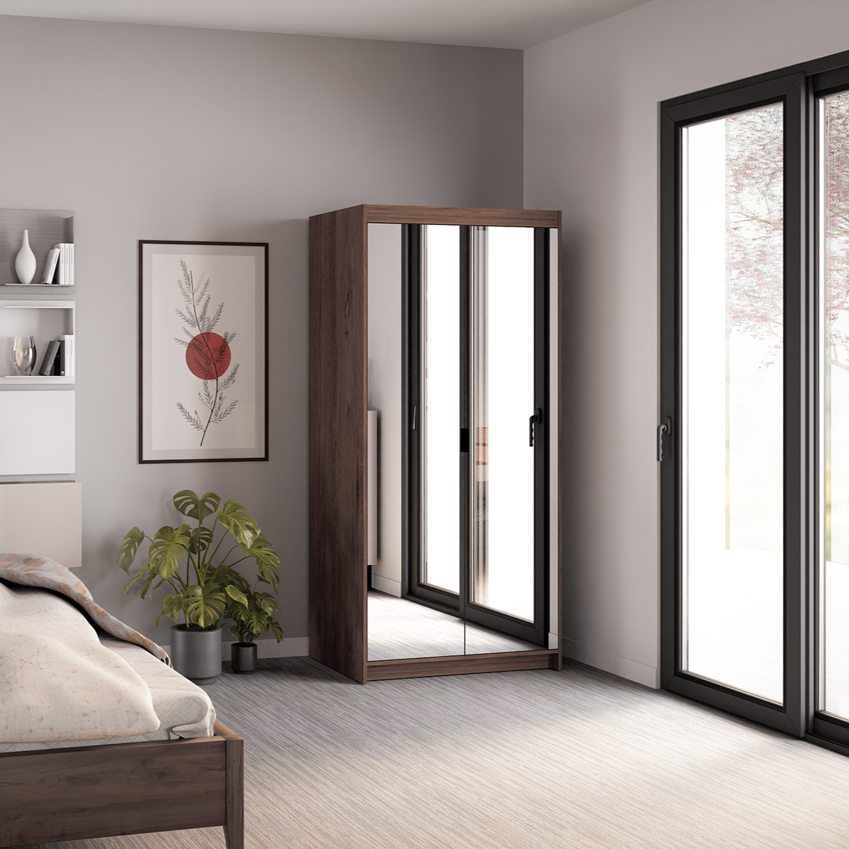 LE Elena 2D Mirrored Wardrobe in Lefkas Oak