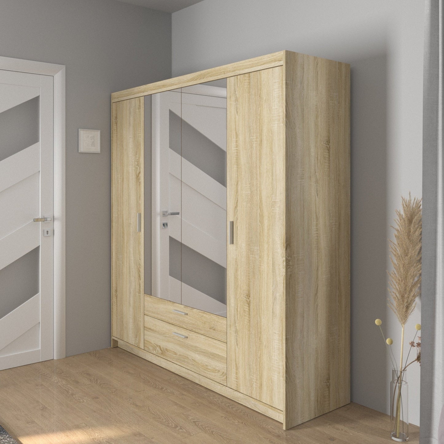LE Elena 4D DL04 Mirrored Wardrobe in Sonoma Oak