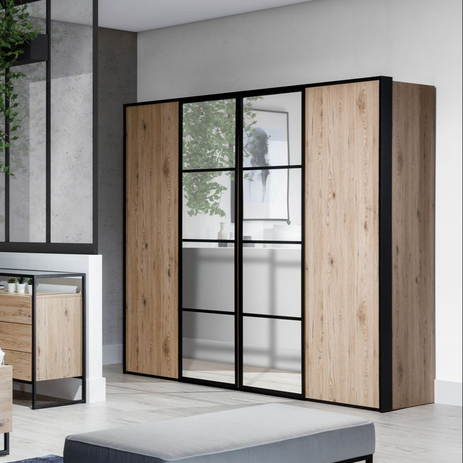 NE Glass Loft 4-Door Wardrobe with Mirrors – 214 cm
