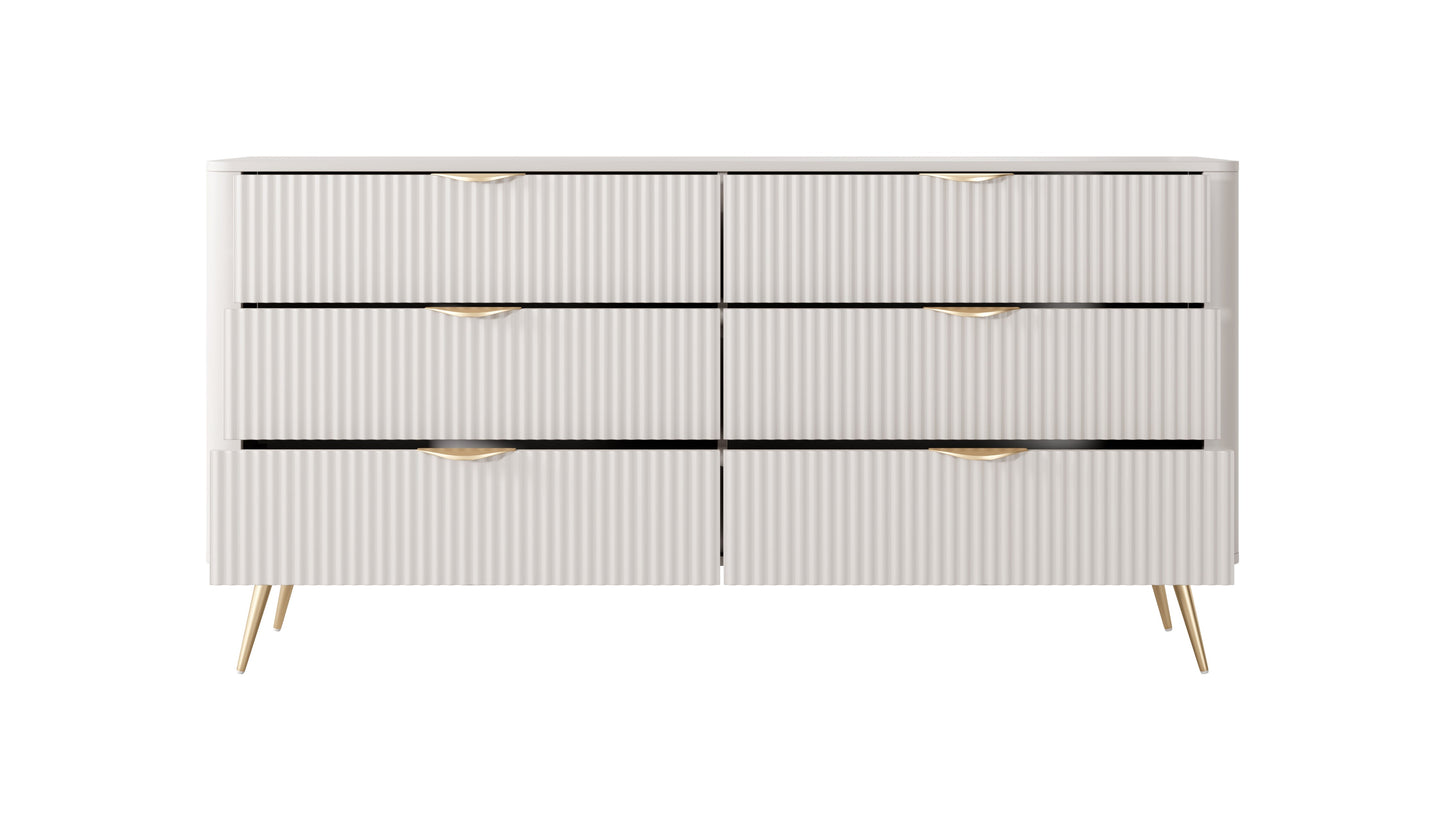 Lask Lante – Sideboard 163 cm with 6 Drawers Beige (163.2 × 81.2 × 38 cm)