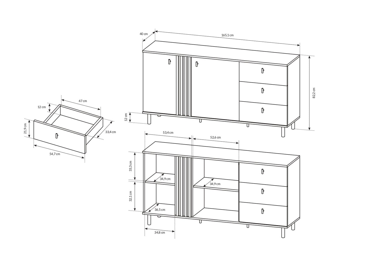 Lask Madis – Sideboard 165 cm (2 Doors, 3 Drawers)