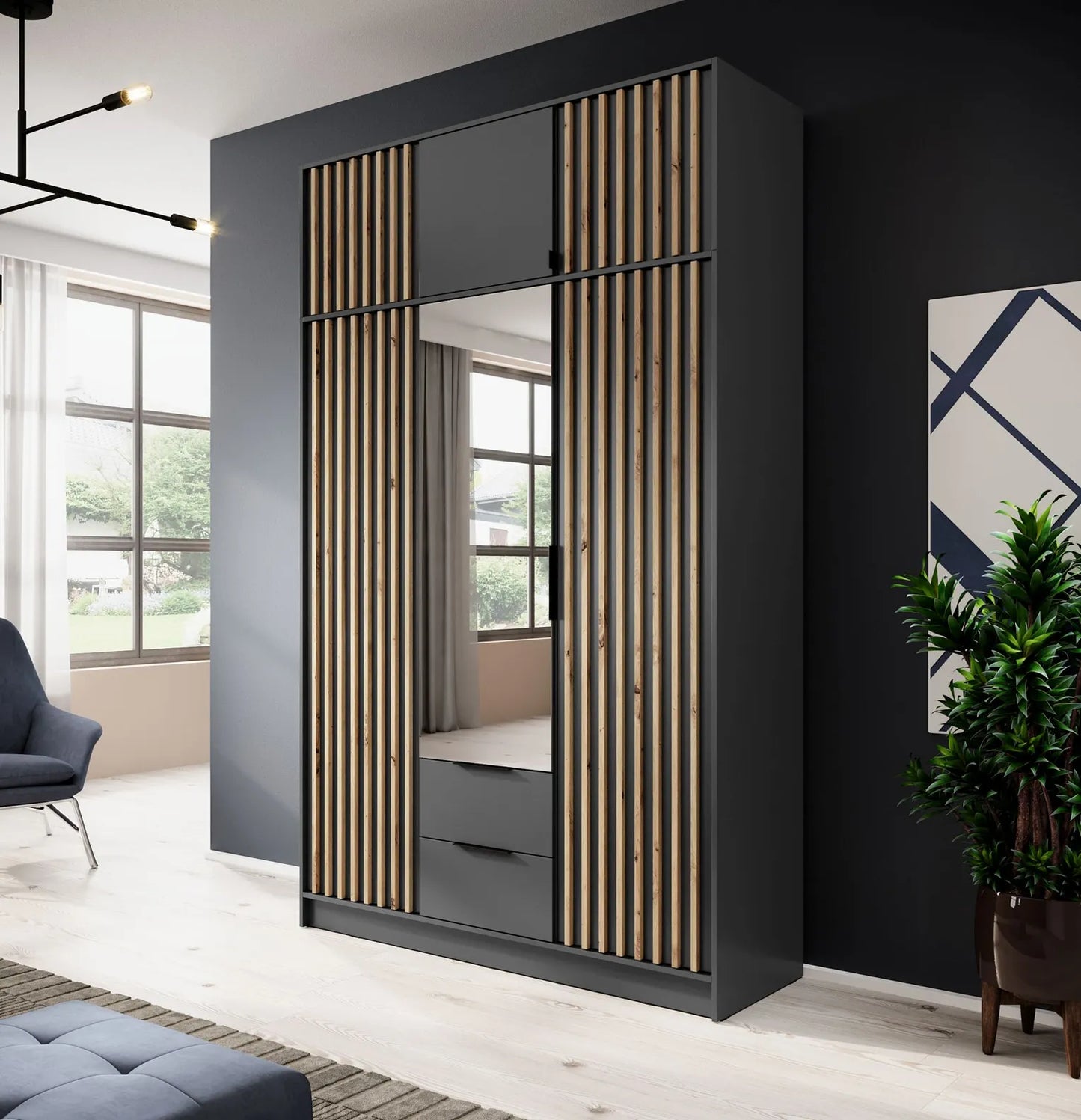 Nelly 3D Wardrobe with Mirror Grey