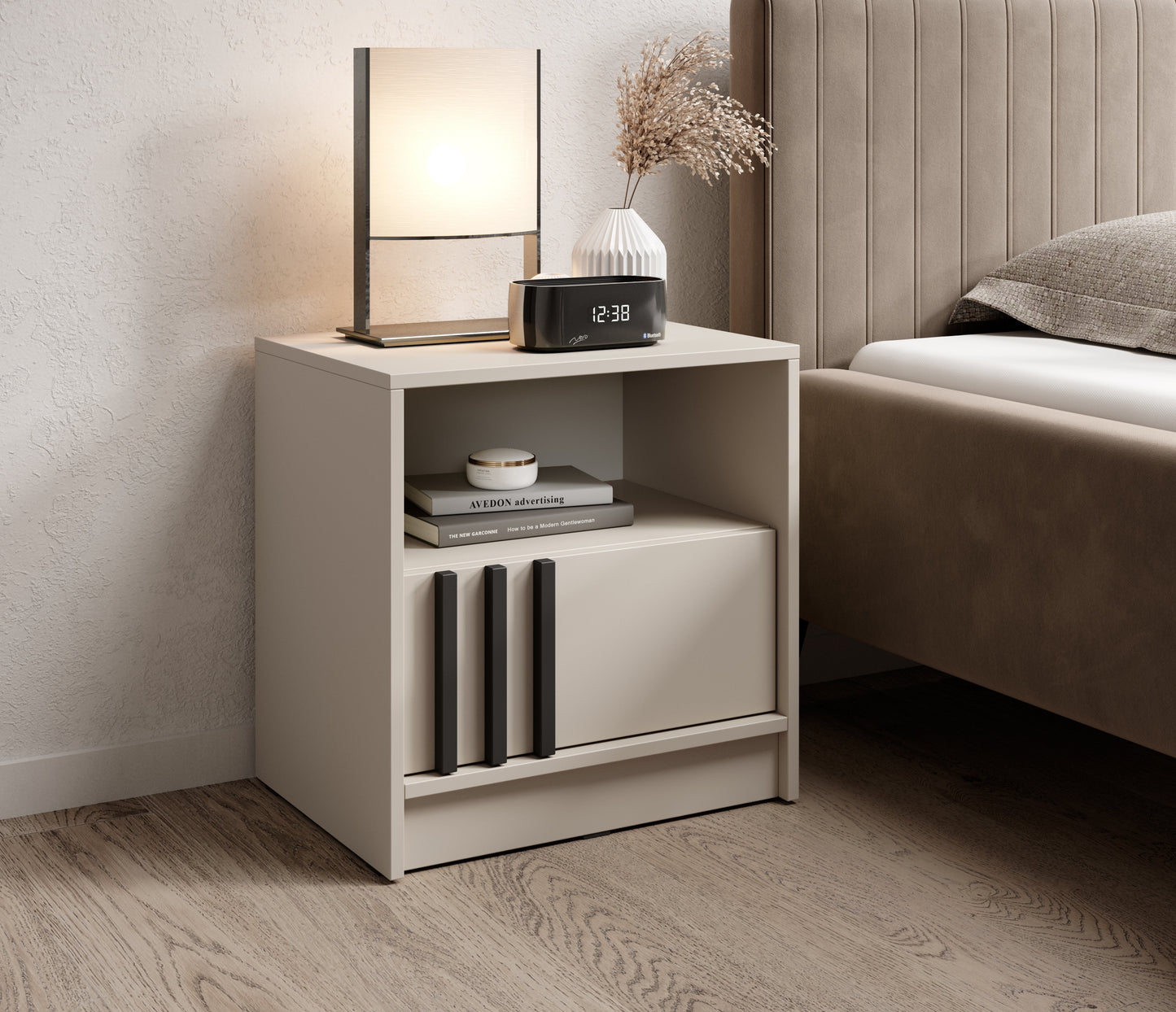 PI Nelly Bedside Table – Cashmere / Black