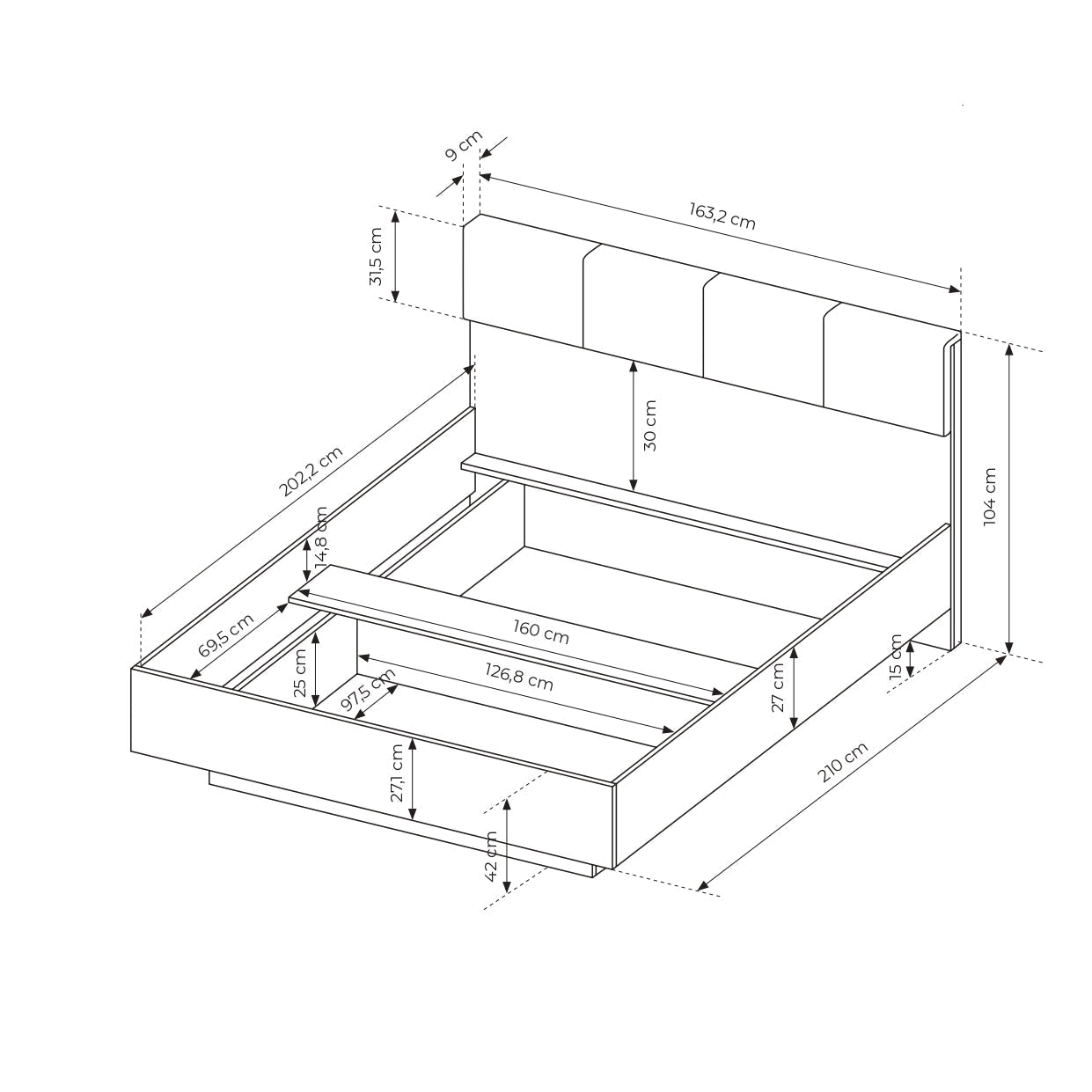 Lask Tally – Bed with Optional Slatted Base