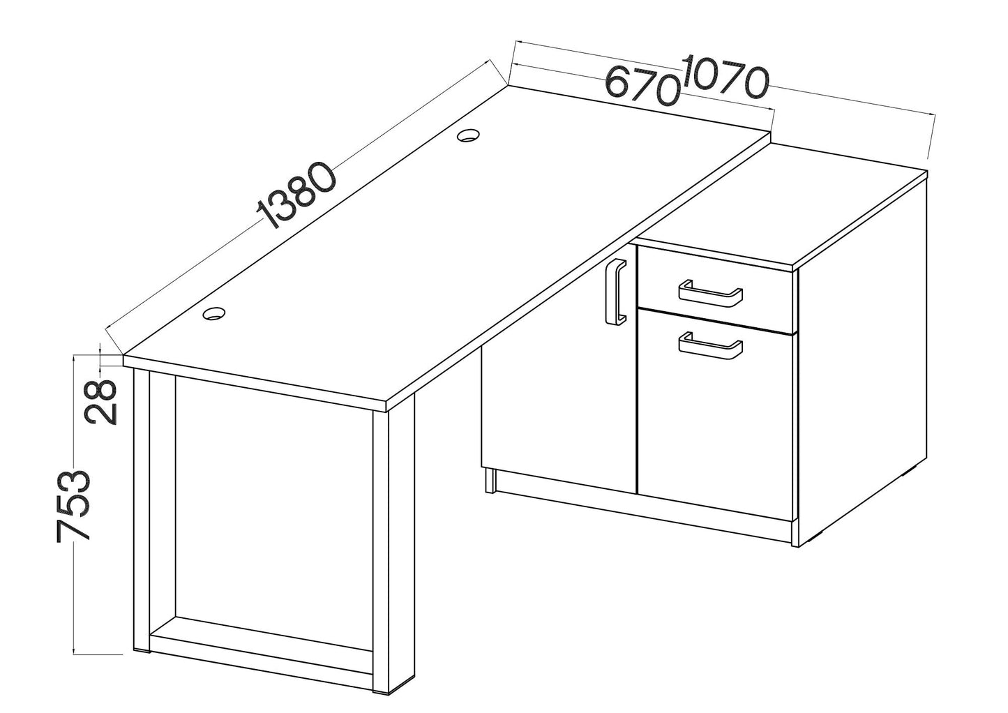 LE Malta 130 Desk + Cabinet in Artisan Oak & Light Grey