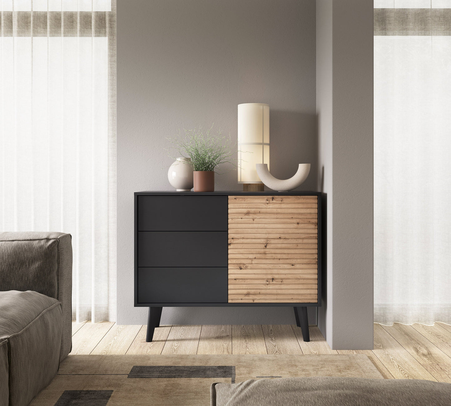 Willow Chest of Drawers - Scandic Style whit One Push to Open System Doors and Three Drawers