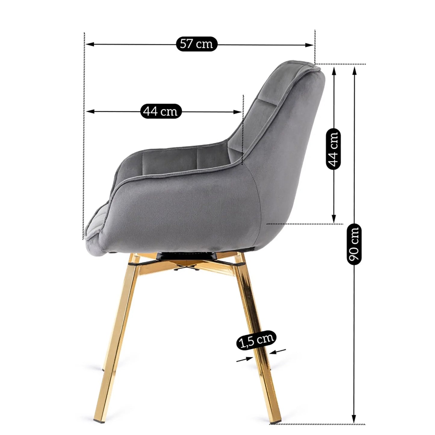 Elite MIA Swivel Velvet Chair – Chic Gray & Gold Design