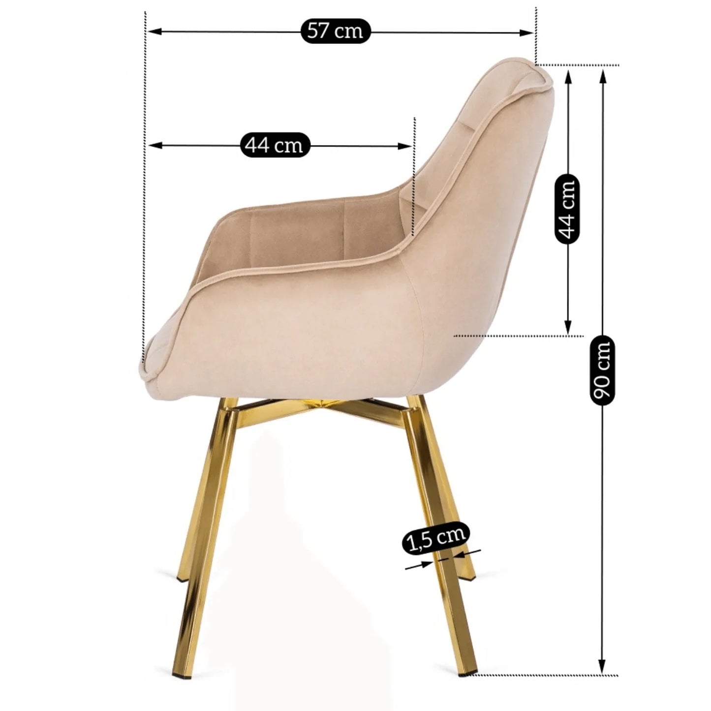Elite MIA Swivel Velvet Chair – Luxurious Beige & Gold Design