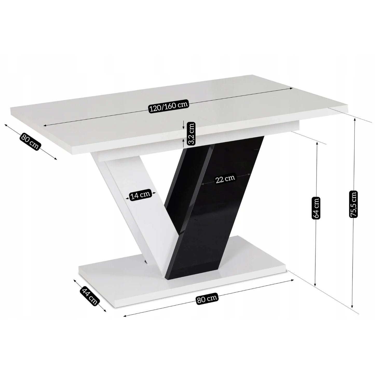Elite CLARK Extendable Dining Table – White/Black Gloss (120-160 cm)