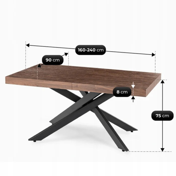 Elite HAMPTON Extendable Rectangular Dining Table 160–240 cm Walnut / Black Modern Loft