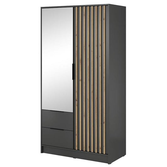 Nelly 2D Wardrobe – Graphite/Artisan Oak 105 cm With Mirror
