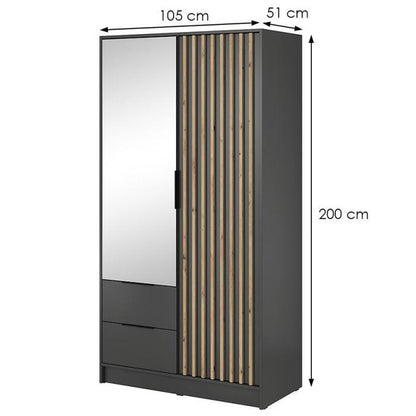 Nelly 2D Wardrobe – Graphite/Artisan Oak 105 cm With Mirror