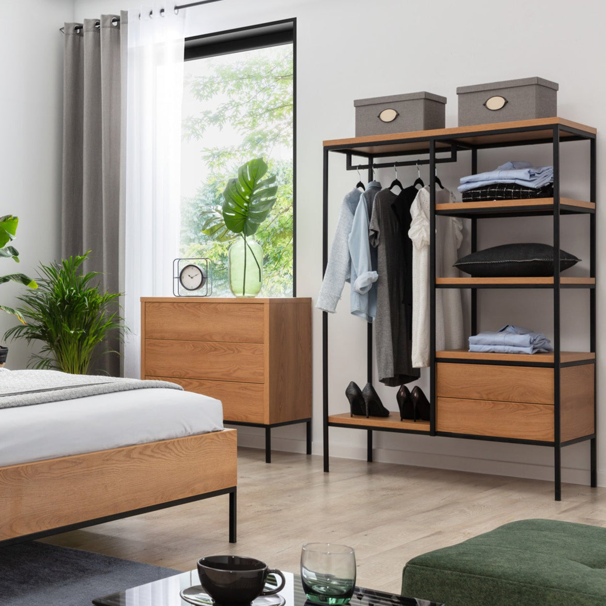 NE Loft Caramel – Shelving Unit with Clothes Rail