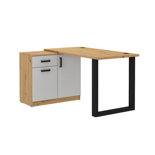 LE Malta 130 Desk + Cabinet in Light Grey & Artisan Oak