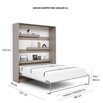 Customizable Genius Murphy Bed with Sofa Set 160 x 200 cm White Matt and LED Lighting