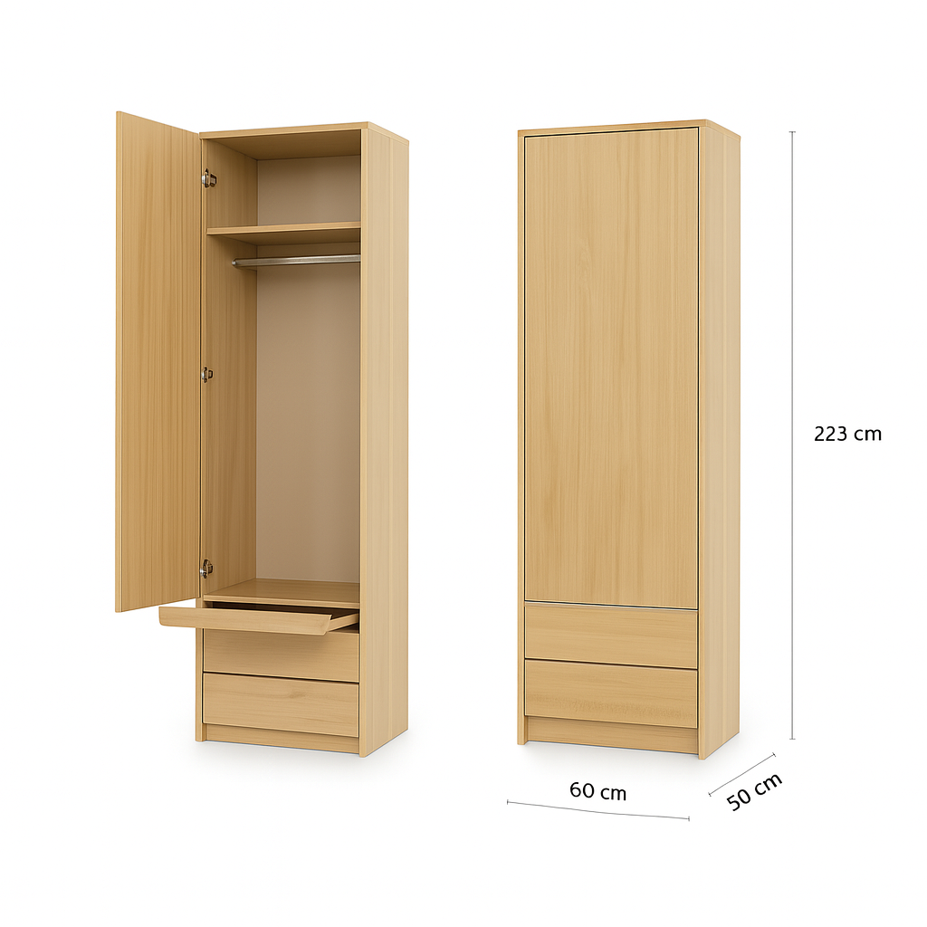 Genius Vertical Murphy Bed with Desk & Wardrobes –  for 120x200 cm Mattress, LED Lighting