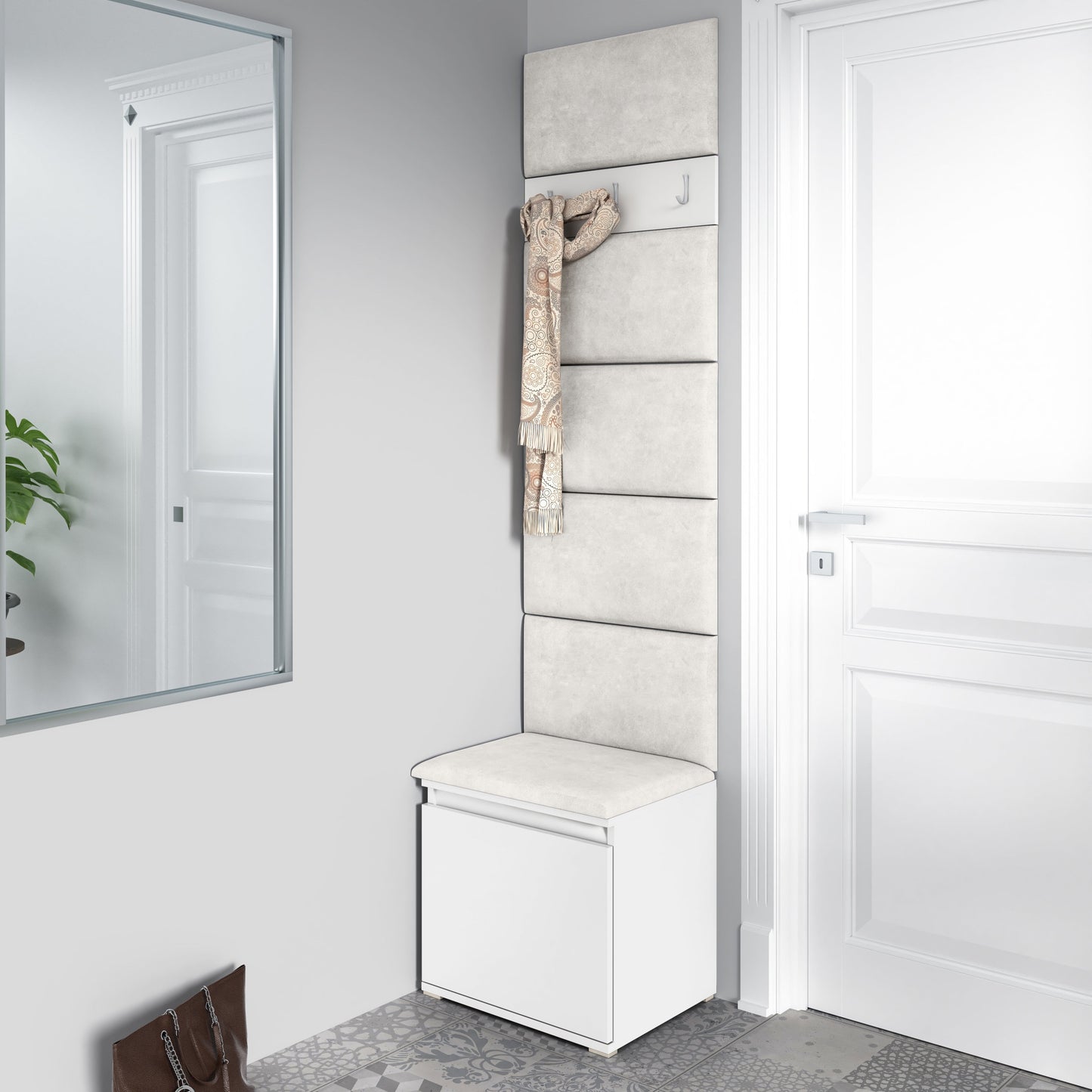 PK Emi 7 Hallway Wardrobe White - Upholstered Panels in Various Colours