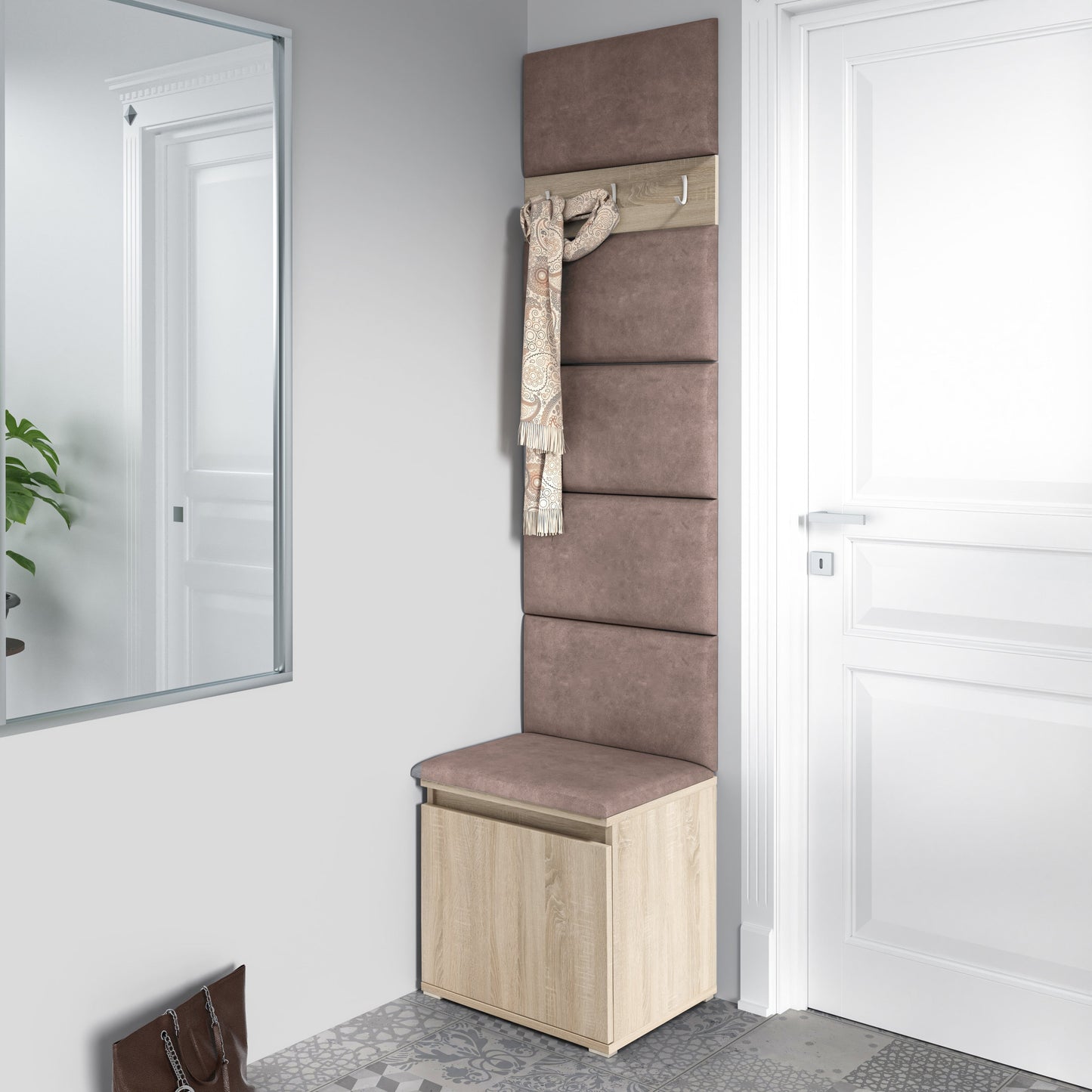 PK Emi 7 Hallway Wardrobe Sonoma - Upholstered Panels in Various Colours