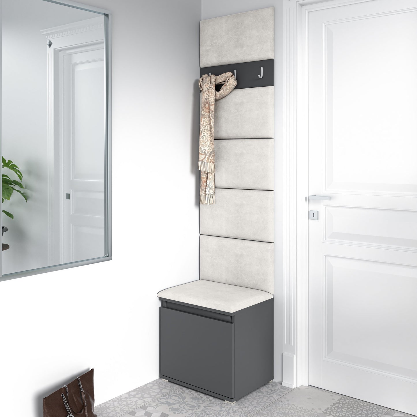 PK Emi 7 Hallway Wardrobe Graphite - Upholstered Panels in Various Colours