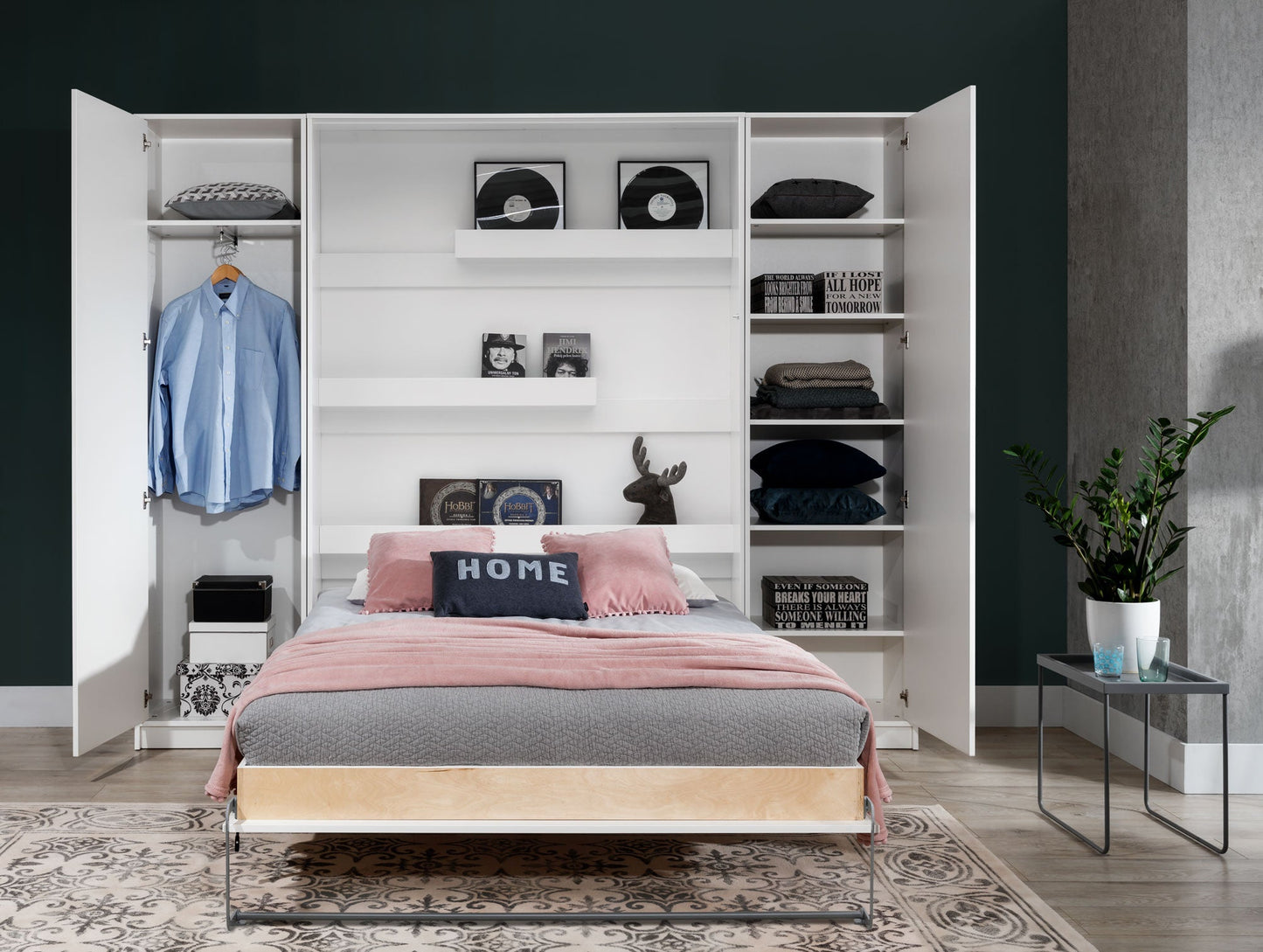 Customizable Murphy Bed Basic Vertical Furniture Set White Matt 90, 120, 140 x 200 cm