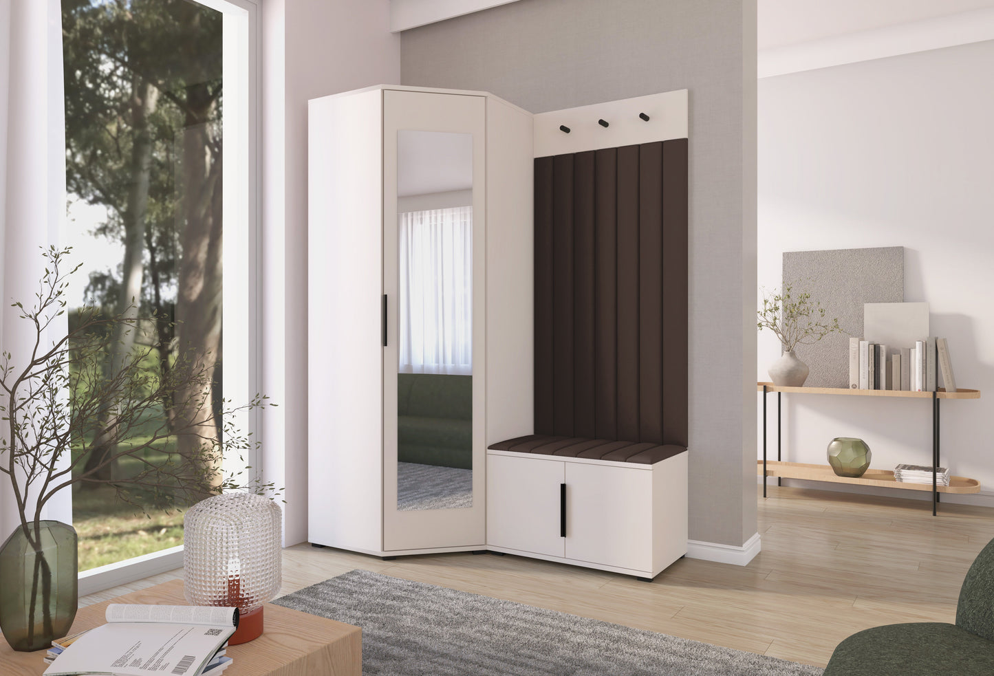 PK Bianco 21 Hallway Wardrobe Set - Upholstered Panels in Various Colours