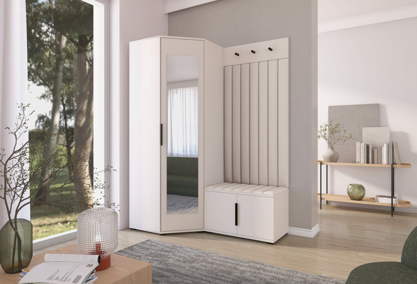PK Bianco 21 Hallway Wardrobe Set - Upholstered Panels in Various Colours