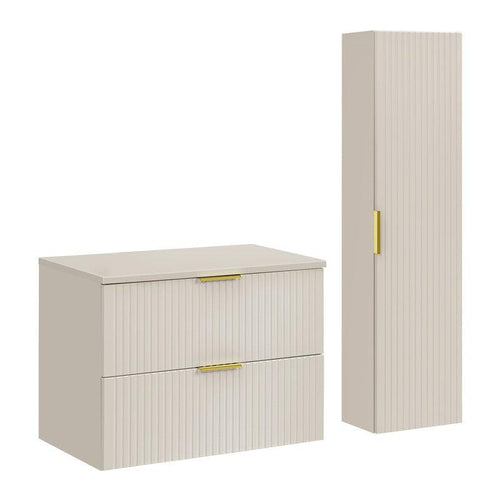 Adel Cashmere Gold Handle Bathroom with High Cabinet 80 cm SET-ADC B