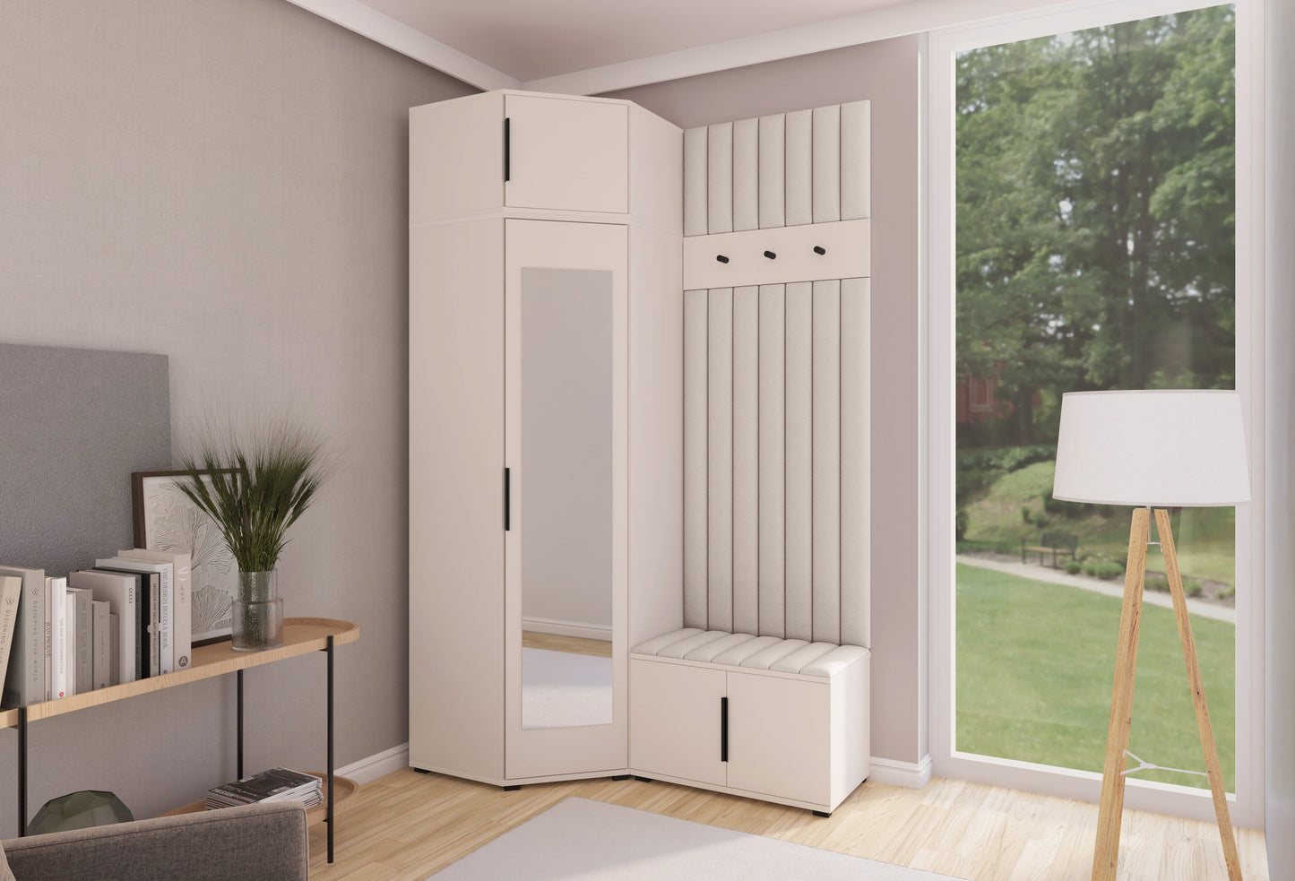 PK Bianco 22 Hallway Wardrobe Set - Upholstered Panels in Various Colours