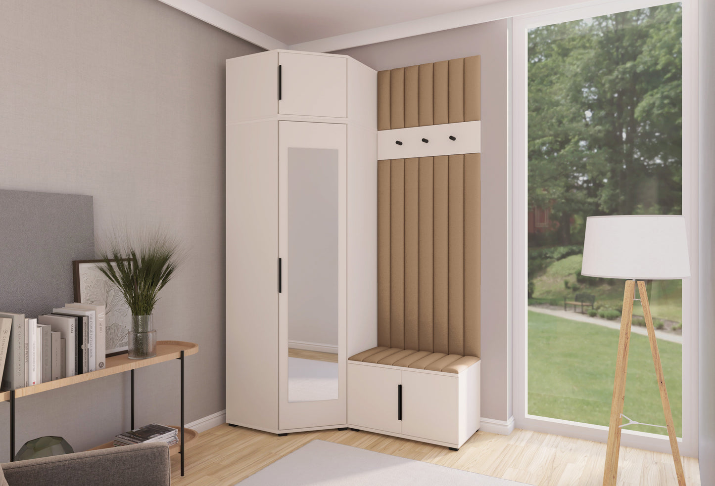 PK Bianco 22 Hallway Wardrobe Set - Upholstered Panels in Various Colours