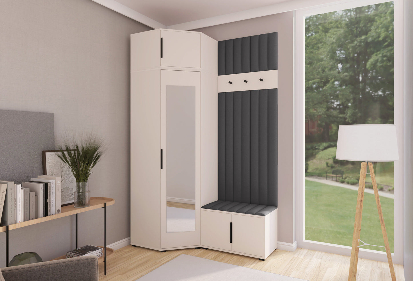 PK Bianco 22 Hallway Wardrobe Set - Upholstered Panels in Various Colours