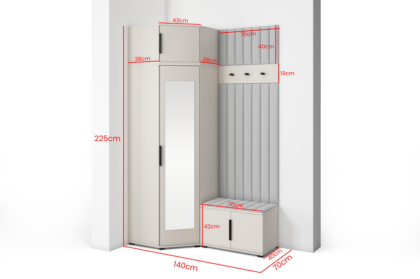 PK Bianco 22 Hallway Wardrobe Set - Upholstered Panels in Various Colours