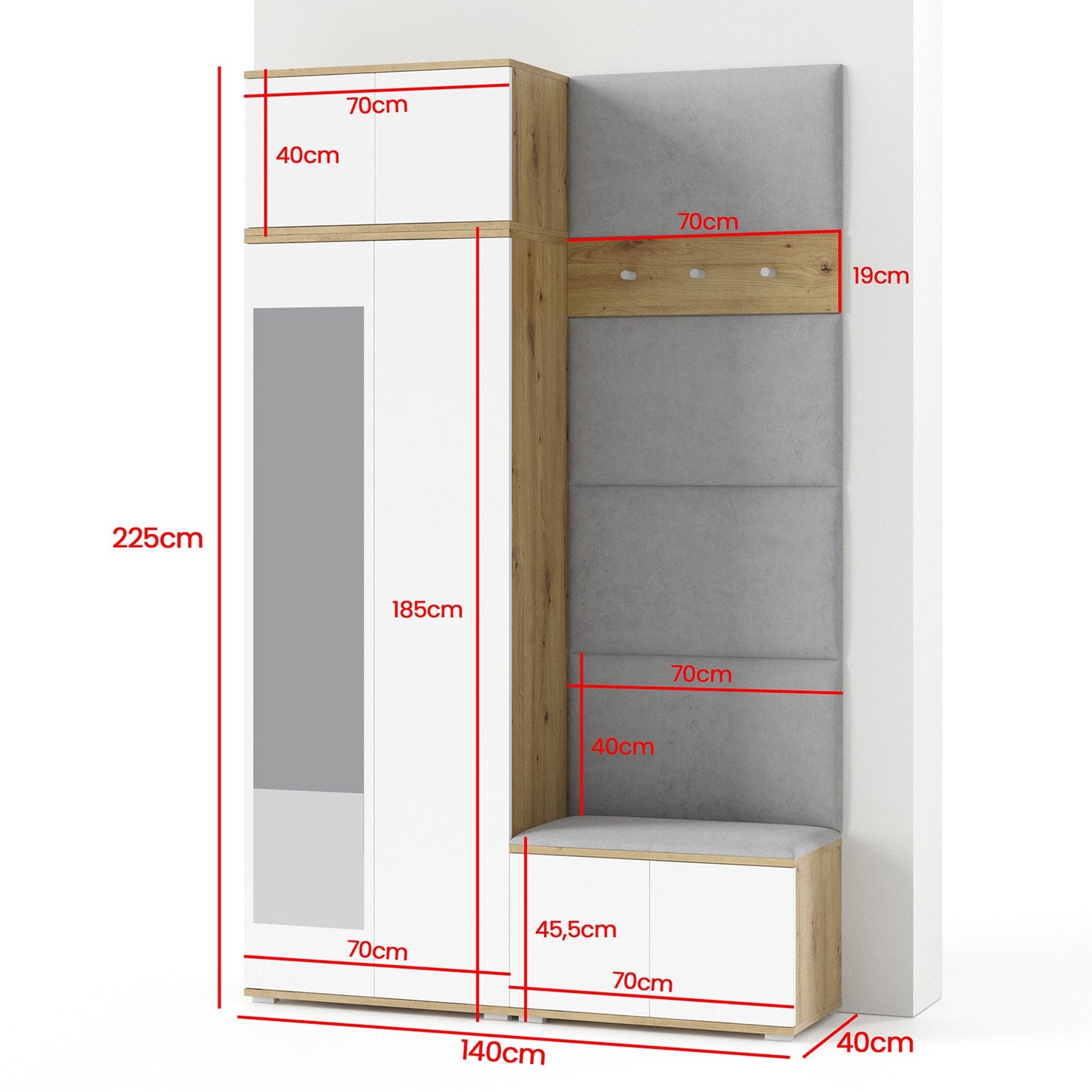 PK Sevilla 2 Hallway Wardrobe -Upholstered Panels in Various Colours