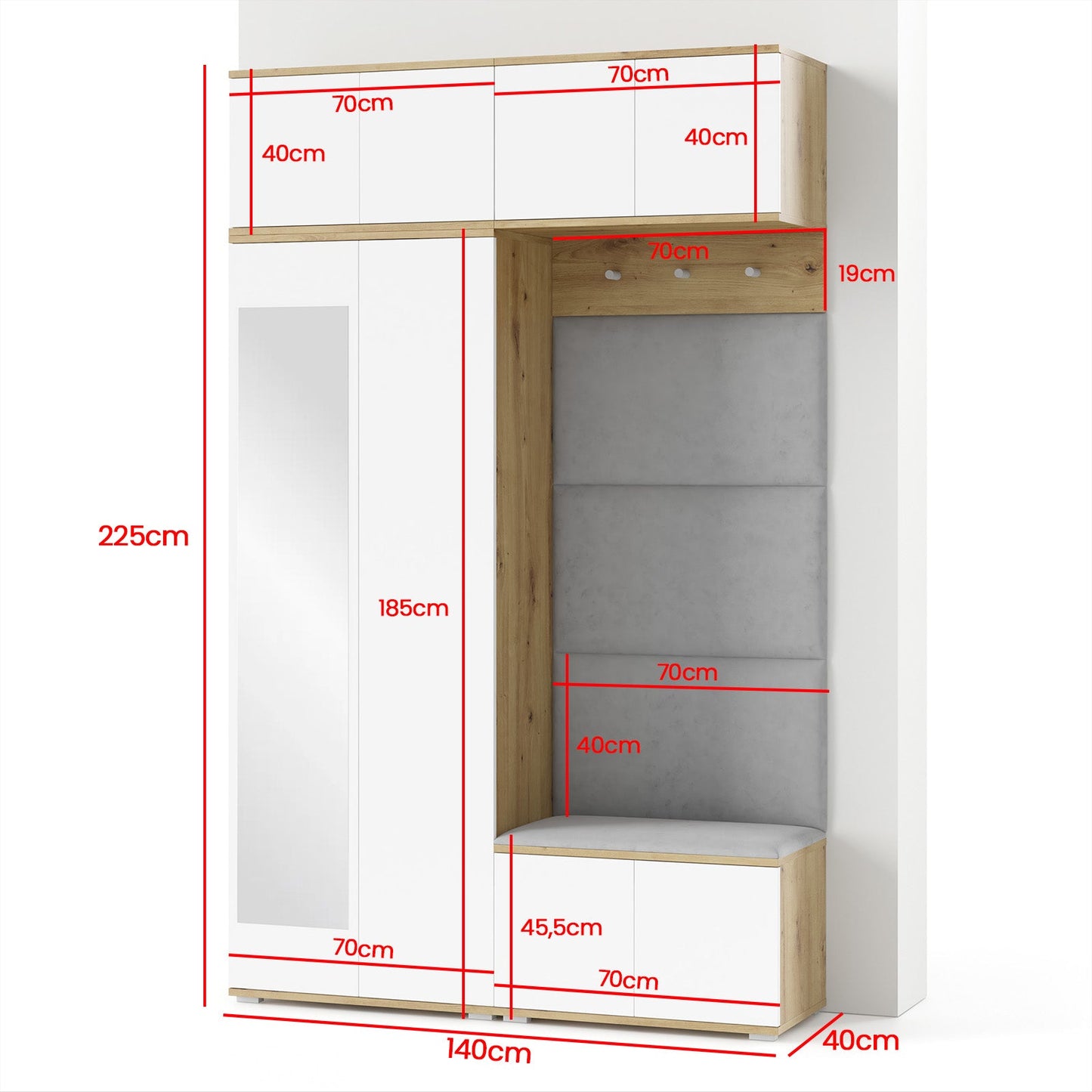 PK Sevilla 3 Hallway Wardrobe - Upholstered Panels in Various Colours
