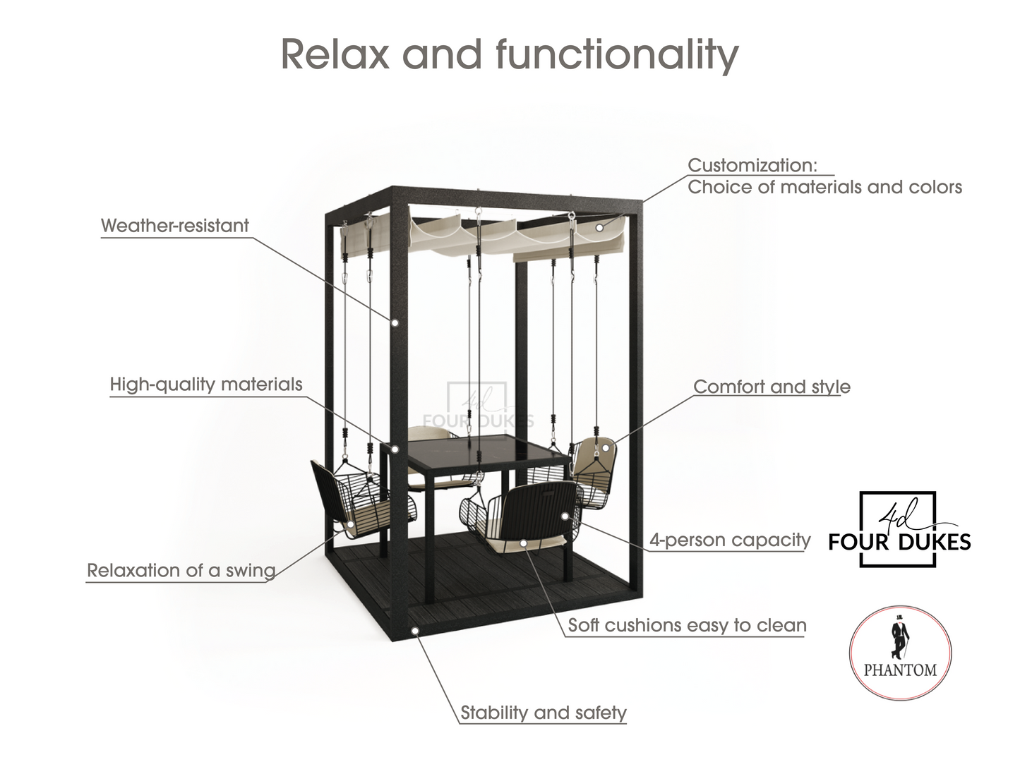 Four Dukes 4-Seater Swing Table Set - Metal Swings