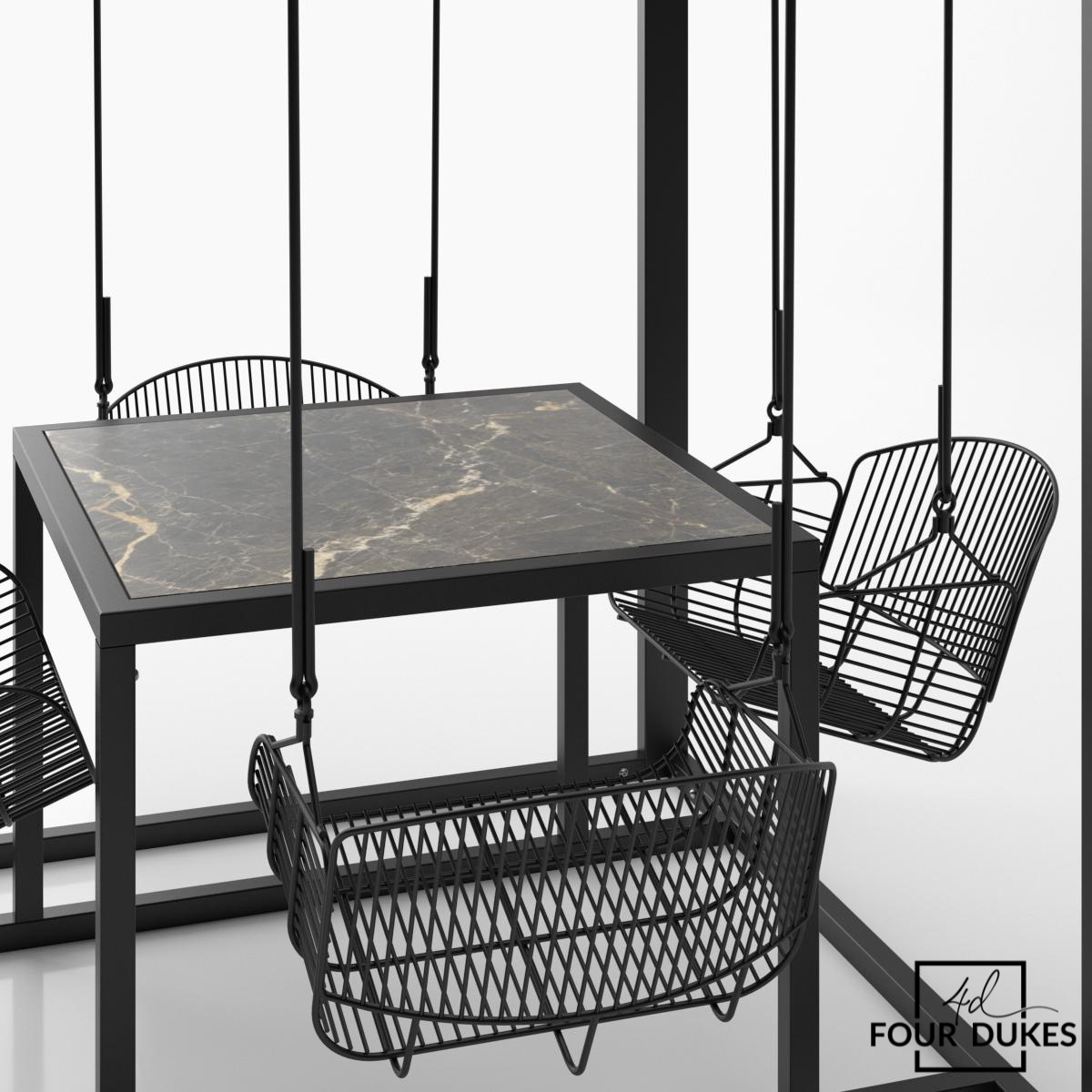 Four Dukes 4-Seater Swing Table Set - Metal Swings