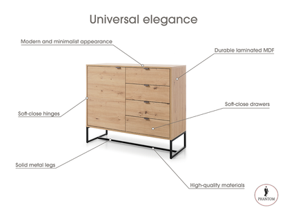 Amber Dresser 103 - Chest of Drawers with One Door and Three Drawers