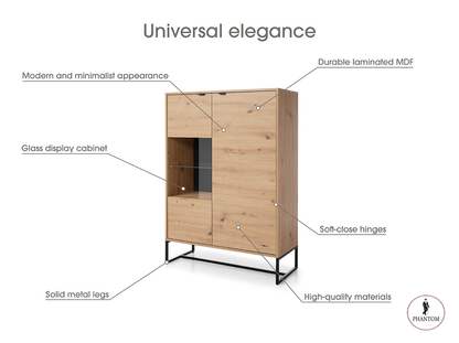 Amber Cabinet 93 - Storage Cabinet with Two Doors and Glass Cabinet Display