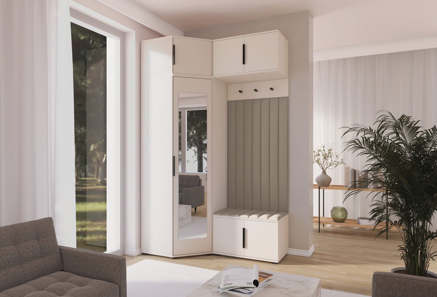PK Bianco 23 Hallway Wardrobe Set - Upholstered Panels in Various Colours
