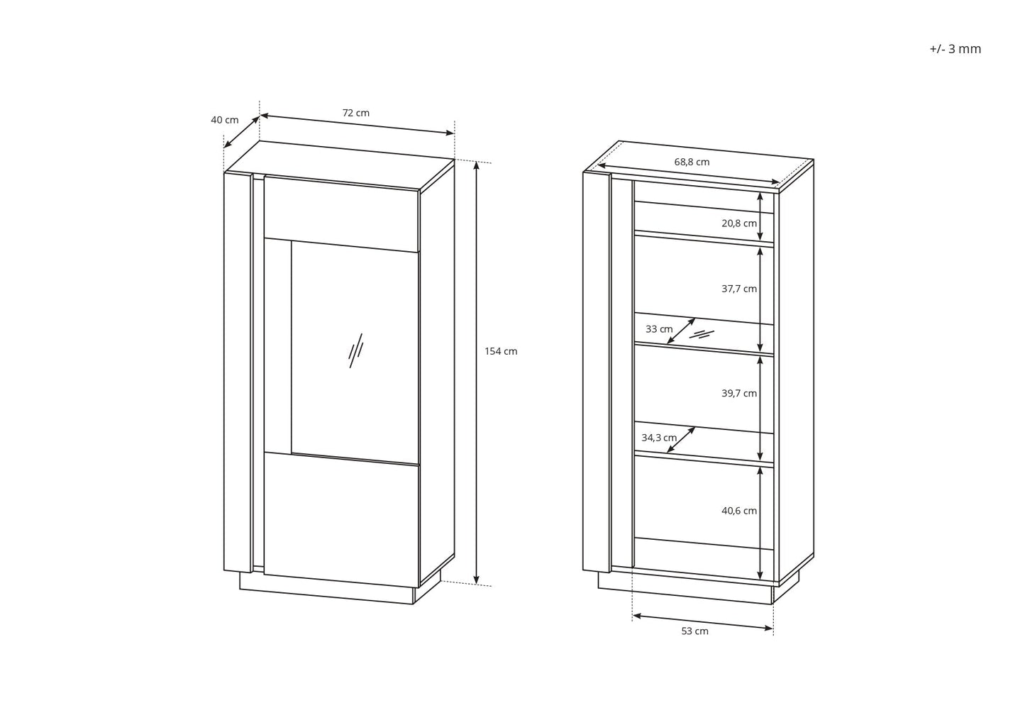Lask ARCO Display Cabinet 72 – 72 x 40 x 154 cm – White