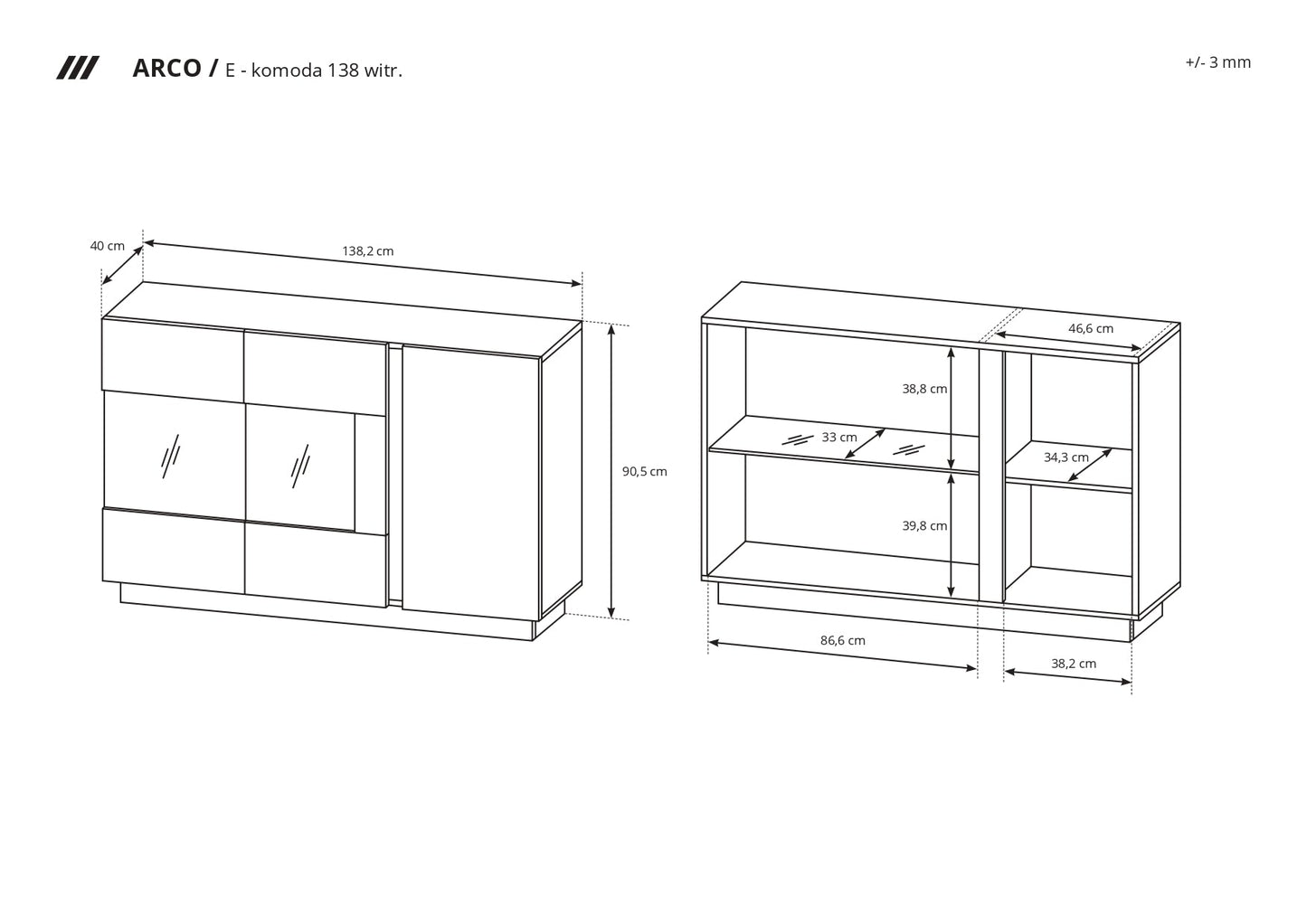 Lask ARCO Sideboard with Display 138 – 138.2 x 40 x 90.5 cm – Artisan Oak