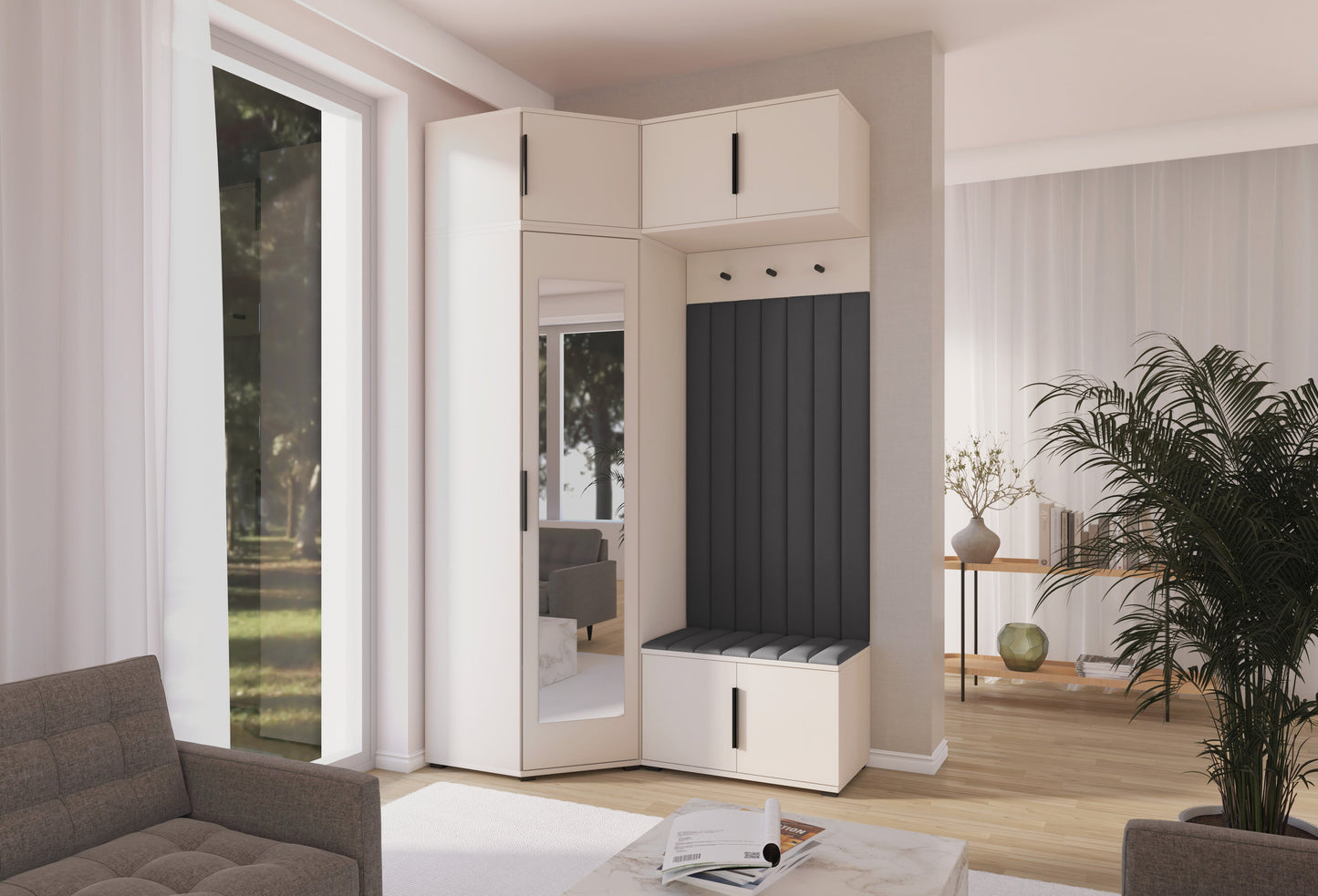 PK Bianco 23 Hallway Wardrobe Set - Upholstered Panels in Various Colours