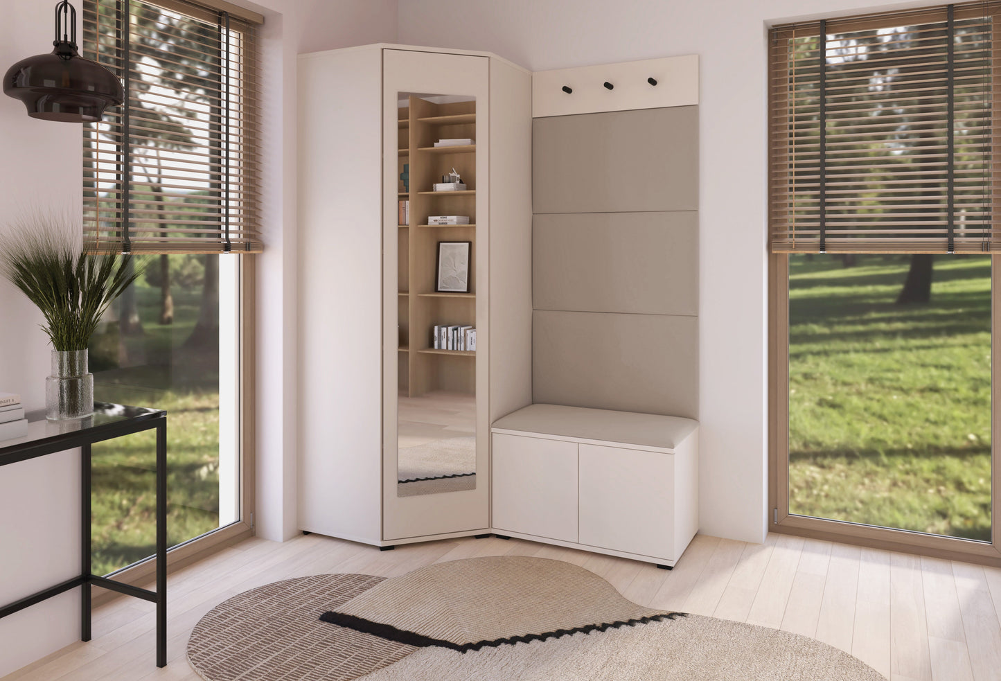 PK Bianco 17 Hallway Wardrobe Set - Upholstered Panels in Various Colours