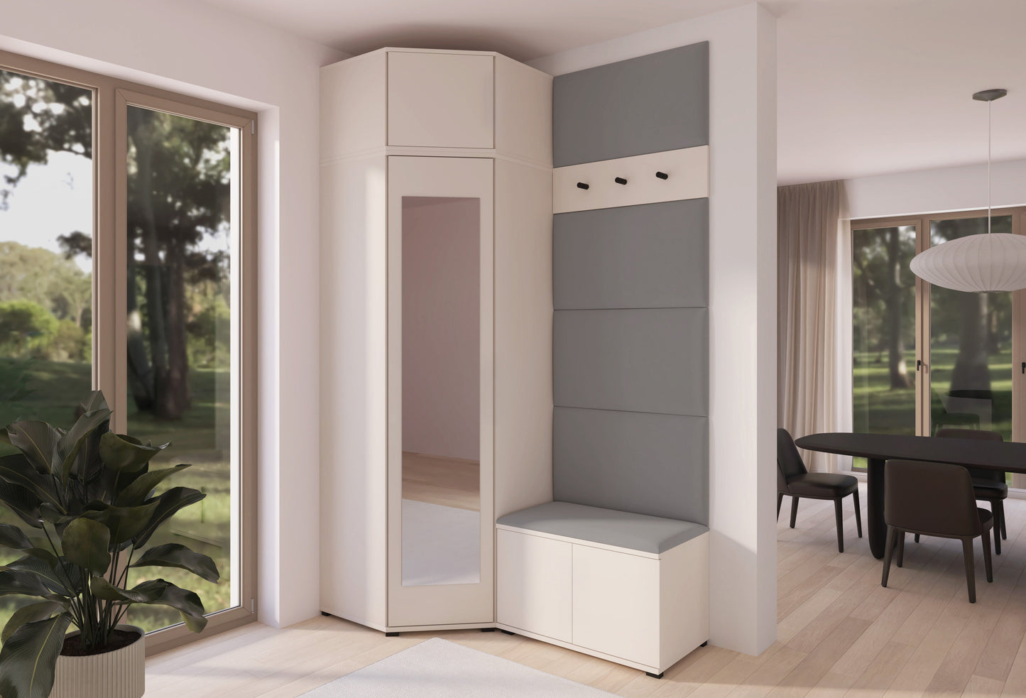PK Bianco 18 Hallway Wardrobe Set - Upholstered Panels in Various Colours