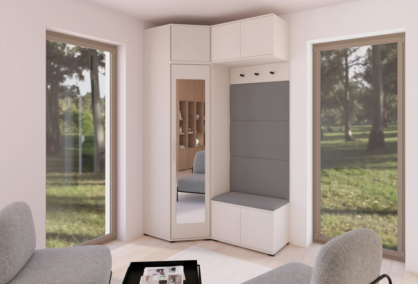 PK Bianco 19 Hallway Wardrobe Set - Upholstered Panels in Various Colours