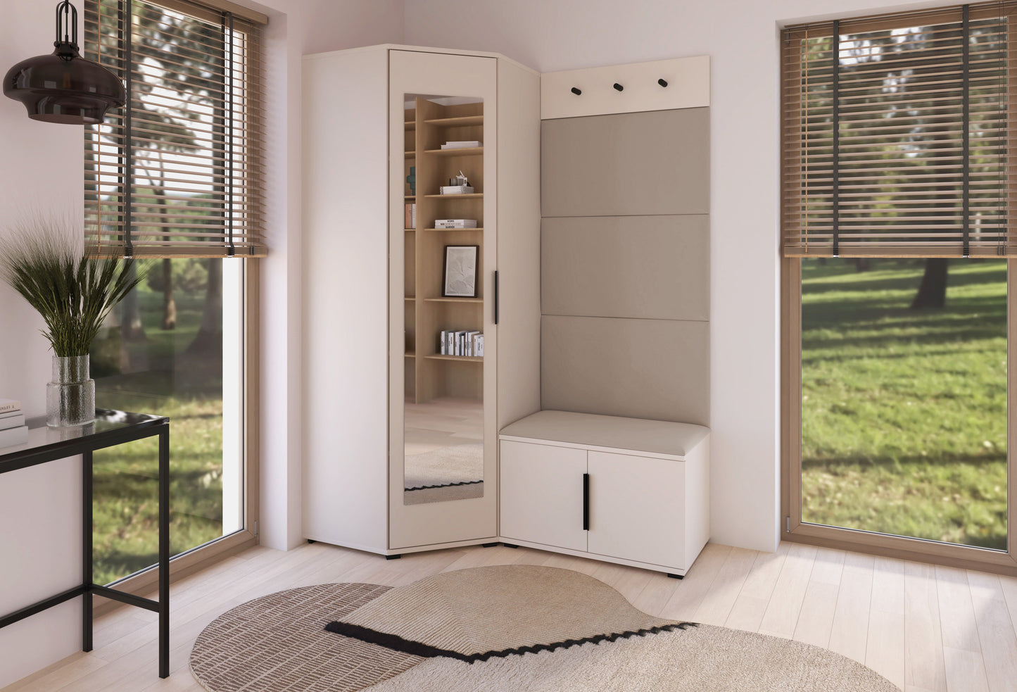 PK Bianco 17 Hallway Wardrobe Set - Upholstered Panels in Various Colours