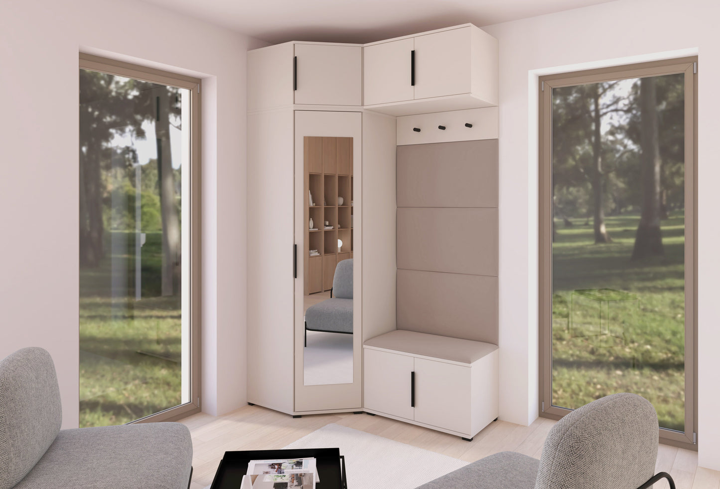 PK Bianco 19 Hallway Wardrobe Set - Upholstered Panels in Various Colours