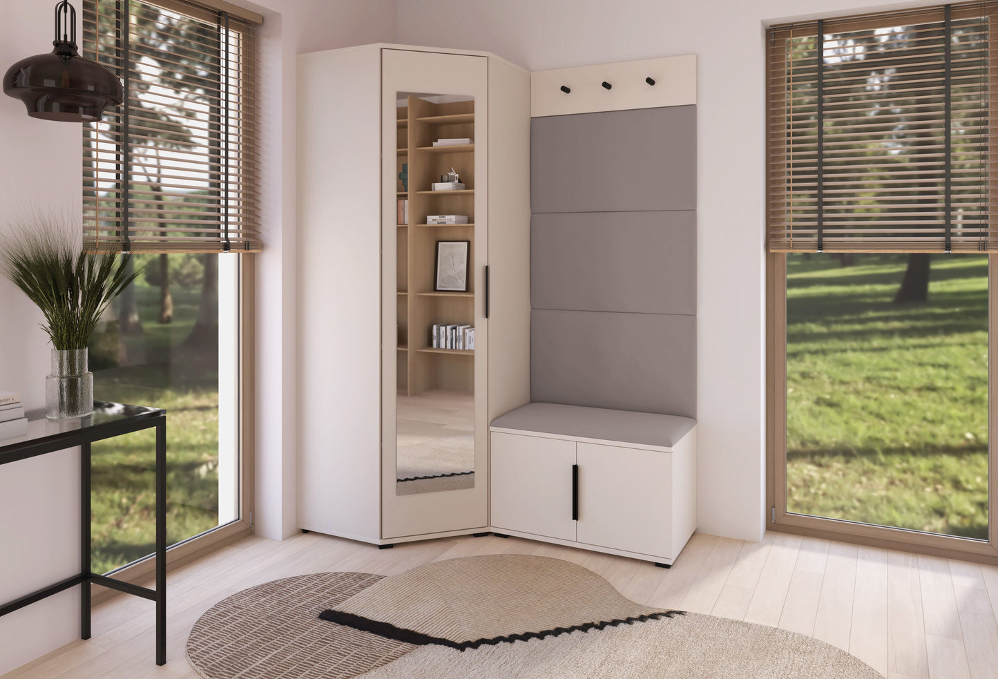 PK Bianco 17 Hallway Wardrobe Set - Upholstered Panels in Various Colours