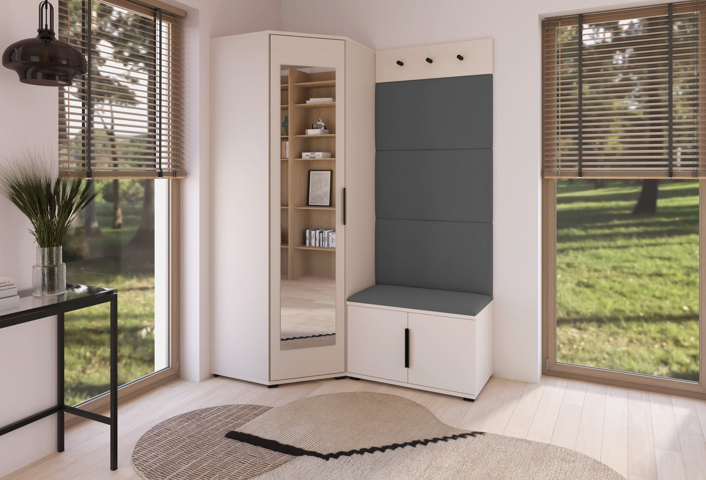 PK Bianco 17 Hallway Wardrobe Set - Upholstered Panels in Various Colours